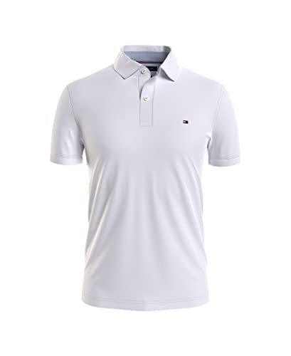 Tommy Hilfiger mens Short Sleeve Stretch in Slim Fit Polo Shirt, Fresh White, Large US