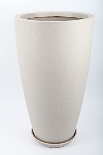 point-garden Blumentopf, Pflanzkübel, Pflanzgefäß mit Untersetzer, Sandfarben, 90cm - für Innen und Außen