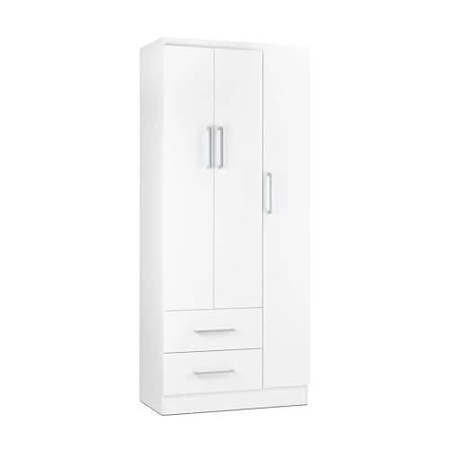 Listado de Closet de Madera Coppel comprados en linea. 44 Kingshouse Ropero Closet Armario Blanco de Madera con 3 Puertas y Cajones Organización Almacenamiento de Ropa Minimalista Basic Hogar