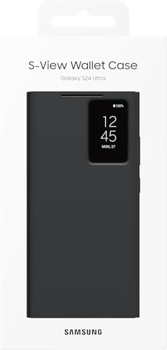 Image of Ultra-Hybrid for Samsung Galaxy S24 Ultra S-View Wallet Case - Protective Leather Cover with Smart Screen Display, Tap Control, Slim Design, and Built-in Card Holder Pocket Case (Black)