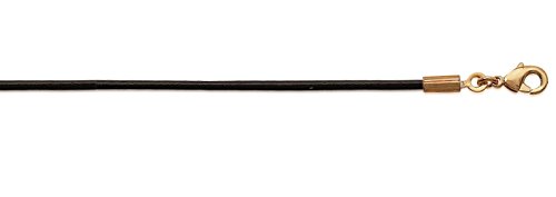 Collier en Cordon de Cuir Lisse Noir - Largeur 1,2 mm - Longueur 42 cm - Fermoir en Plaqué Or Cover