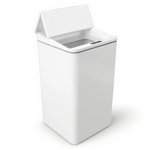 Image of Pomya Automatic Touchless Trash Bin, Motion Sensor Trash Can for Kitchen, Bedroom, Bathroom, Home Office, Living Room, Desktop USB Charging Garbage Can with Foldable Lid (White)