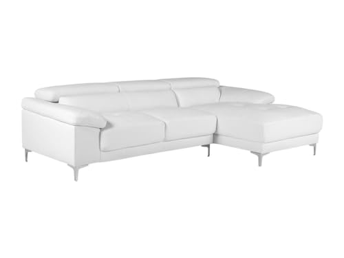 Vente-unique - Sofá rinconero de Piel Solange - Color Blanco - Ángulo Derecho