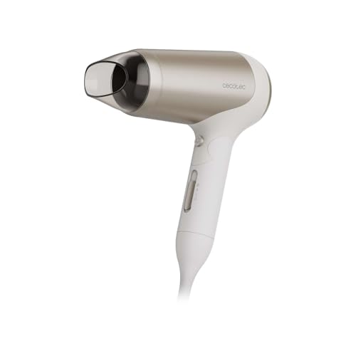 Cecotec IoniCare Power&Travel Champagne - Asciugacapelli pieghevole 2400 W, motore DC, tecnologia agli ioni reali, compatta, aria fredda, include diffusore, ugello concentratore e borsa per il