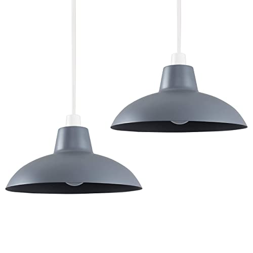 MiniSun Pair of Retro Style Dark Grey Metal Easy Fit Living Room Bedroom Hallway Ceiling Pendant Light Shades