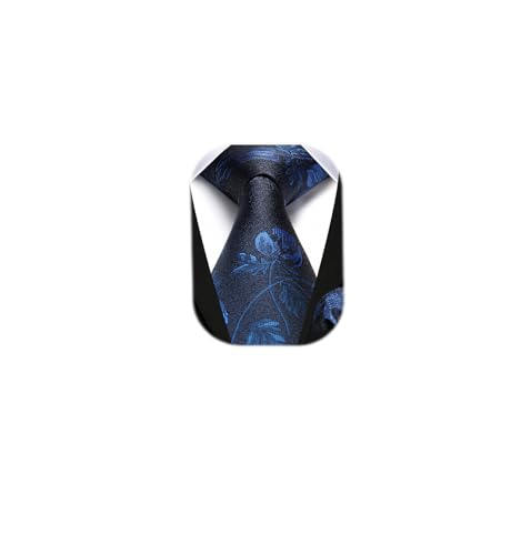 Image of HISDERN Men Floral Ties Woven Classic 3.4 inch Necktie Set Formal Tie Pocket Square for Wedding with Handkerchief Gift Box