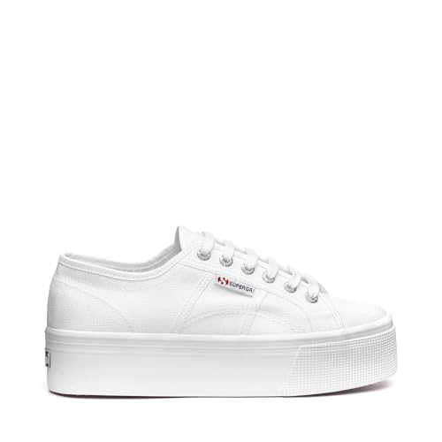 Superga 2790 Platform Sneakers for Men and Women - Iconic Italian Men’s and Women’s Tennis Shoes with Breathable Canvas Upper, Non Slip Rubber Sole, White - 4.5 Men/6 Women