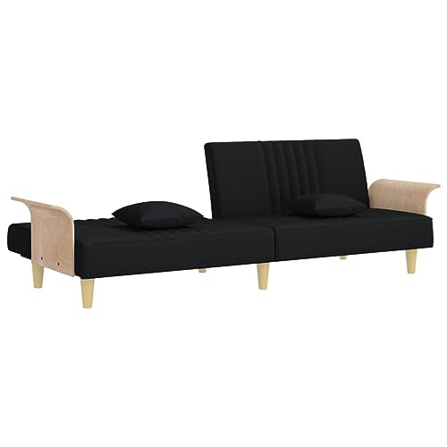 Sofá cama con reposabrazos negro de 224 cm para salón con respaldo ajustable 8