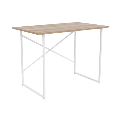 MyosHome - Escritorio para el Ordenador, Mesa Escritorio para la Habitación, Metal Blanco Roble Sonoma 90 x 60 x 73 cm. Vulcano