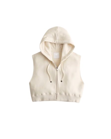 Women's Cotton Solid Casual Sleeveless Crop Loose Fit Hoodie (Off-White, Small)-image-36