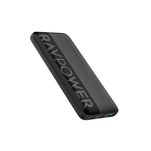 RAVPower PD 20W 10000mAh 3-Port Power Bank Fast Charging PD/QC Charge 3 Devices Simultaneously Universal Compatibility for iPhone 15/16 & More Dual USB-C + USB-A iSmart Technology