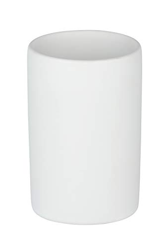 WENKO Zahnputzbecher Polaris, hochwertiger Zahnbürstenhalter für Zahnbürste und Zahnpasta aus edler Keramik, Ø 7,5 x 11,2 cm, Weiß matt