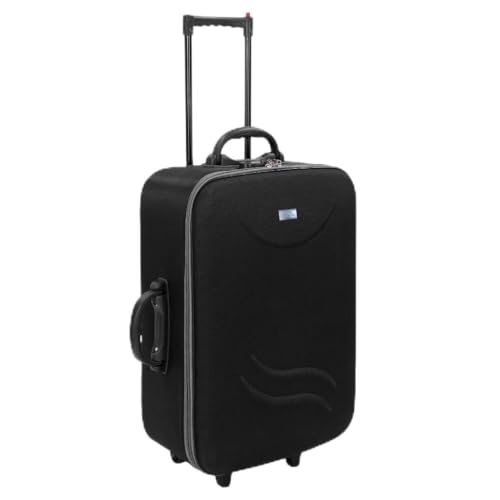 Image of Trolley Bag 20 Inch Cabin Size | Soft Shell Travel Suitcase with Reinforced Stitching Lightweight Fabric Luggage for Flight Cabin | Blue (Black)