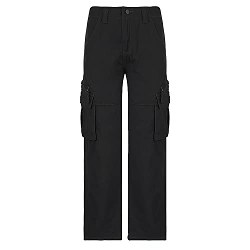 Women's Cargo Jeans High Waist Baggy Jeans Flap Pocket Loose Fit Straight Wide Leg Y2K Streetwear2