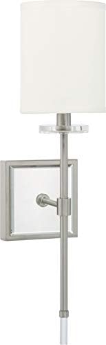 Capital Lighting 628413BN-684 Edin Decorative White Fabric Torchiere Wall Sconce with K9 Crystal Adornments, 1-Light 60 Watt, 20" H x 5" W, Brushed Nickel