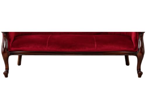 Image of Victorian Style Chaise Lounge, Tufted Cream Upholstery, Mahogany Wood Frame, Classic Living Room Furniture (Deep Burgundy Red)