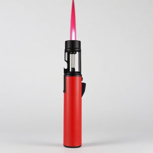 WANFANK Encendedor antorcha Multifuncional a Prueba de Viento con abridor de Botellas 2 en 1, Llama Larga Ajustable, Recargable con butano, Adecuado for Parrilla de Camping(Red)