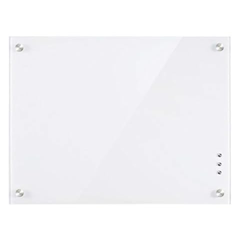 QUEENLINK Magnetic Glass Board - 45x60cm, Dry Erase Board, Pen Tray, 3 Magnets, Magnetic Glass Whiteboard for Notices, Reminders, Presentations, Ultra White Cover