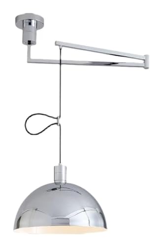 Modern Chrome Adjustable Swing Arm Pendant Light - Large Dome Industrial Hanging Lamp Fixture...