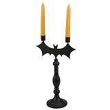 Primitives by Kathy Decorative Candle Holder, from Our Halloween Collection, Features a Classic Candlestick Design in Matte Black with a bat Shaped Holder on top