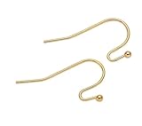 200pcs Hypoallergenic Dangle Ear Wire Ball Dot French Earring Hooks 20mm (wire ~21GA) Gold Plated Brass Earrings Making CF206-G