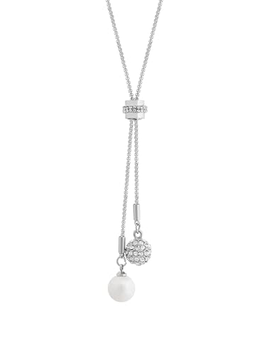 Sacina Dainty Rhinestone Imitation-Pearl Long Silver-tone Necklace, Chain Necklace for Women, Boho Christmas Jewelry Gift