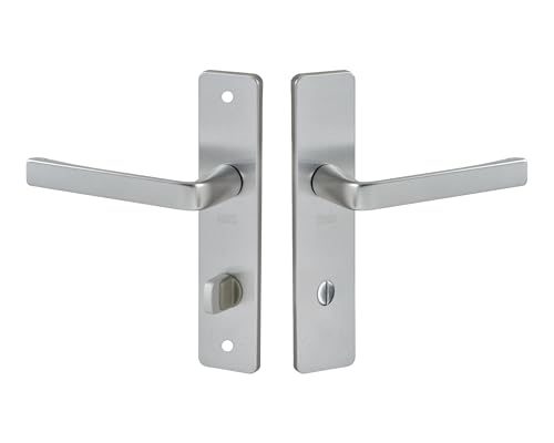 Vachette Set de Poignée de Porte sur Plaque KAZA - Version à Condamnation pour Porte de WC et Salle de Bain - Entraxe 165 mm - Matériau Aluminium Résistant...