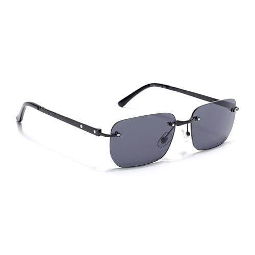 Image of Voyage Rimless Polarized Sunglasses for Men & Women (Black Lens | Black Frame - MG7601)
