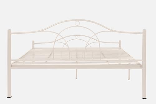 Image of Alto Metal King Size Bed Without Storage | Wrought Iron Double Bed with Headboard & Footboard | Sturdy Powder Coated Platform Bed King Size Cot for BedroomLivingRoom Ivory (75x72)