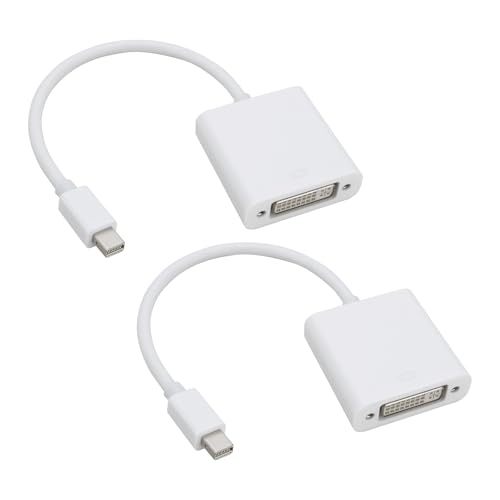 ECSiNG 2 convertidores Mini DP a DVI D de 20 pines DisplayPort a DVI adaptador de 10,8 Gbps 1 Mbps canal auxiliar bidireccional para Windows Ubuntu blanco