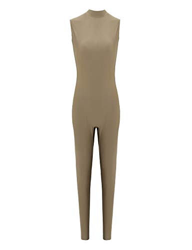 Winying Womens One-Piece High Neck Sleeveless Unitard Slim Fit Bodycon Yoga Leotard Gymnastics Bodysuit Jumpsuits Brown Large #TOP5
