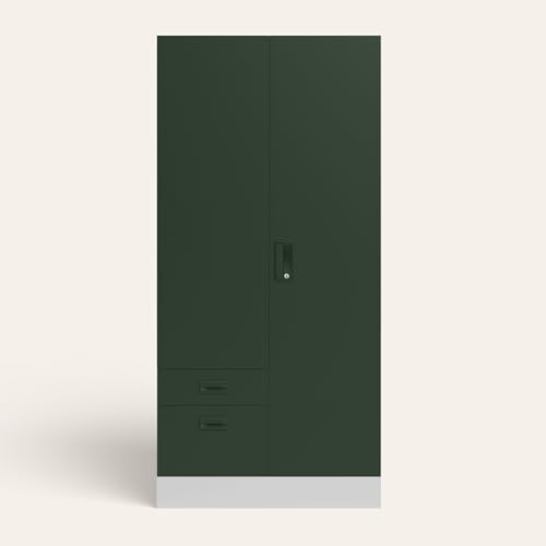Image of Interio by Godrej Slimline Dual 2-Door Steel Almirah with Mirror | Rainforest, 1-Year Warranty, 1 Locker, 2 Drawers