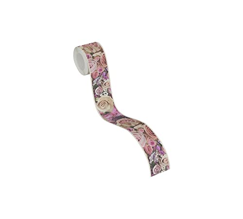 Tapetenbordüre Blumenmuster mit Rosen in rosa, lila, pink schmale Borte florales & natürliches Design | 5,00 x 0,05 m | Hochwertige Borte Made in Germany Cover