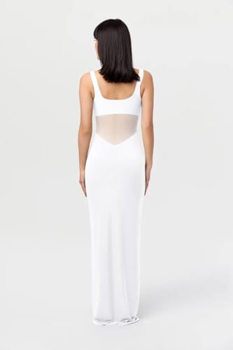 Image of Memoriesea Women's Sexy V Neck Sleeveless Hourglass Mesh Bodycon Evening Party Maxi Dress White