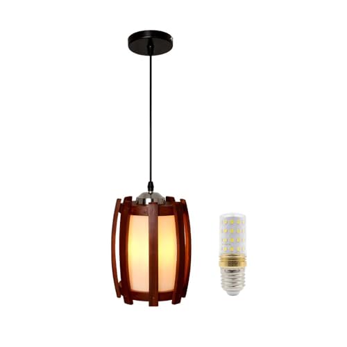 Image of HILYT - Wooden Fancy Hanging Light | with LED Bulb | Brown Pendant Lamp Ceiling Jhumar for Living Room Bedroom Dining Balcony Home Decor Lighting