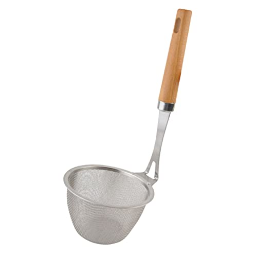 IWOWHERO ステンレス製木柄漏勺 茹で麺用細かいメッシュストレーナー キッチン調理器具 錆びにくく軽量で耐久性あり 食品の水切りと湯切り