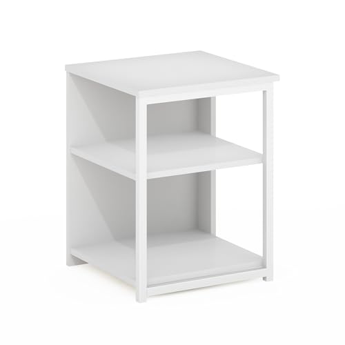 Image of Furinno CAMNUS Side Table, 2-Tier Modern Metal Frame End Table with Open Shelf, Night Stand, Bedside Table, for Living Room, Bedroom, White