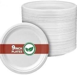 9 Inch Disposable Plates, White, 500 Count