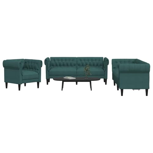 Gecheer Sofás de salón,Sofá Chaise Longue Moderno,Sofás cheslong,Juego de sofás 3 Piezas Tela Verde Oscuro