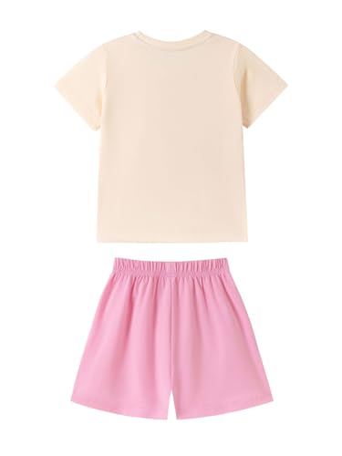 Image of HILEELANG Girls Cotton Short Set Summer 2 Piece Outfit T Shirt Shorts | 100% Cotton, Soft Breathable Fabric, 2 Piece Outfit Set, Elastic Waist, Summer Comfort for Toddler Little Girls