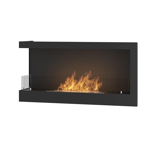 Chimenea Bioetanol de empotrar – Chimenea de Esquina Izquierda Negra, de Acero con Cristal, 60 x 45 cm - Corner (90 cm Izquierda)