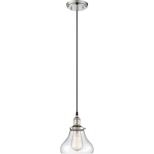 Image of Nuvo Lighting 60 /5403 Vintage Incandescent One Light Pendant Curved Clear Glass Polished Nickel