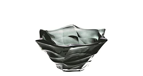 Czech Bohemian Crystal Glass Bowl 7'' Grey-Smoke ''Flamenco'' Vintage European