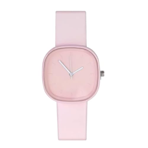 Montre à quartz pour femme en cuir rose et cadran tendance