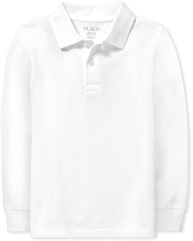 The Children's Place boys Long Sleeve Pique School Uniform Polo Shirt, White Single, Medium US