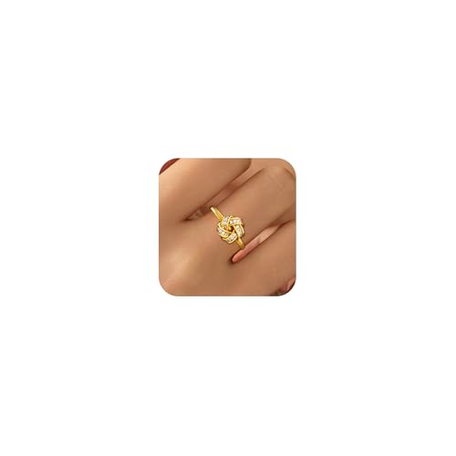 Celtic Love Knot Ring for Women 925 Sterling Silver 14k Plated Gold CZ Infinity Eternity Love Rings for Wife Rings Wedding Birthday Jewelry Gift Size 6-9