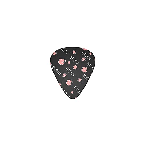 ピンク色の花と白いドット デザインギターピック guitar pick ティアドロップ型 エレキギター/アコースティックギター/クラシックギター/ベース等の練習に最適な12枚セット