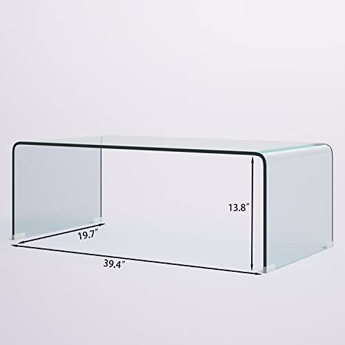 Premium Tempered Glass Coffee Table,Small Modern Clear Coffee Table for Living Room,Match Well with Rug (39.4x19.7x13.8) | Premium, Living Room, Match Well with Rug