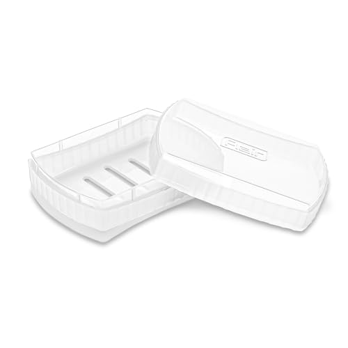 Image of FLAIR Estella Soap Case with Drainage | Reusable & Durable Soap Box | Modern Bathroom Soap Holder (1, Clear)