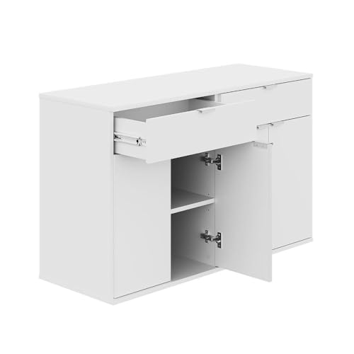 Image of Wakefit Engineered Wood Sideboard | 1 Year Warranty | Storage Cabinet for Home Kitchen Living Room | 2 Closed Compartments & 2 Drawers | Kimani - Frosty White